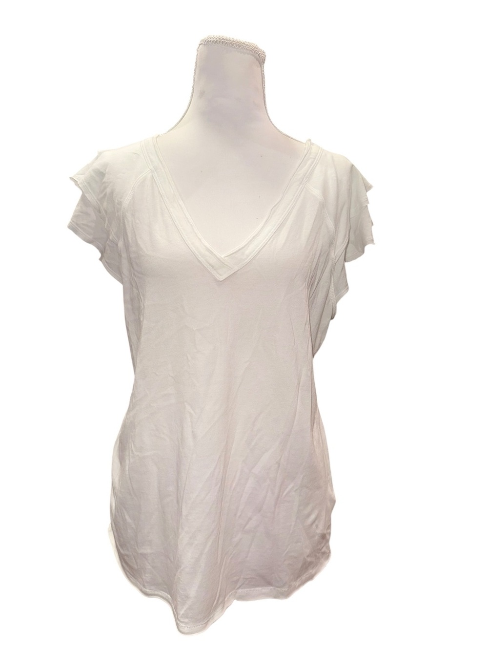 Anthropologie Maeve White Flutter Sleeve V-Neck Top Medium Soft Cotton Modal - Picture 3 of 11